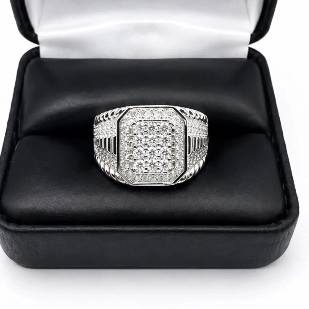 925 Sterling Silver 2.00CT MOISSANITE Signet Statement Men’s Ring